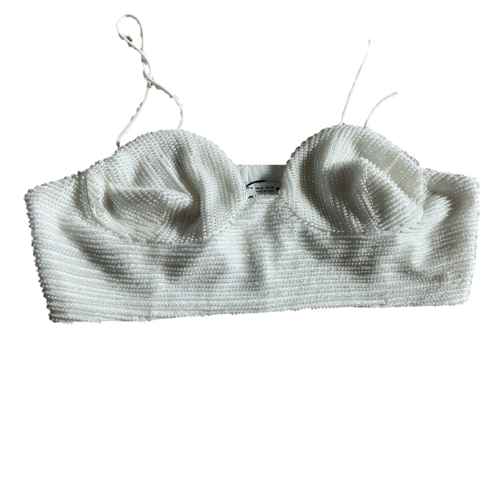 Zara medium white bra sparkle top strapless new without tags